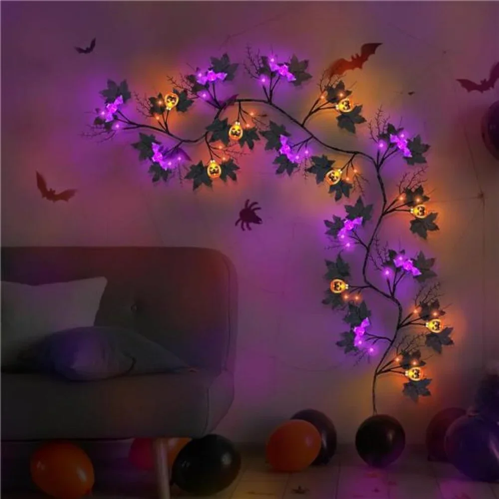 6FT 54 LED Halloween Willow Vine Twig Decor Black Halloween Garland